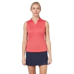 Callaway Ladies Solid Knit Sleeveless Polo Shirt Geranium (692)