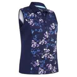 Callaway Ladies Allover Butterfly Floral Printed Sleeveless Polo Shirt Peacoat (410)
