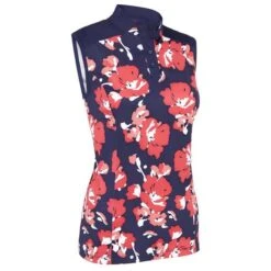 Callaway Ladies Large Scale Floral Print Polo Shirt Peacoat (410)