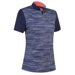 Callaway Ladies Zip Mock Space-Dye Chevron Print Polo Shirt Peacoat (410)